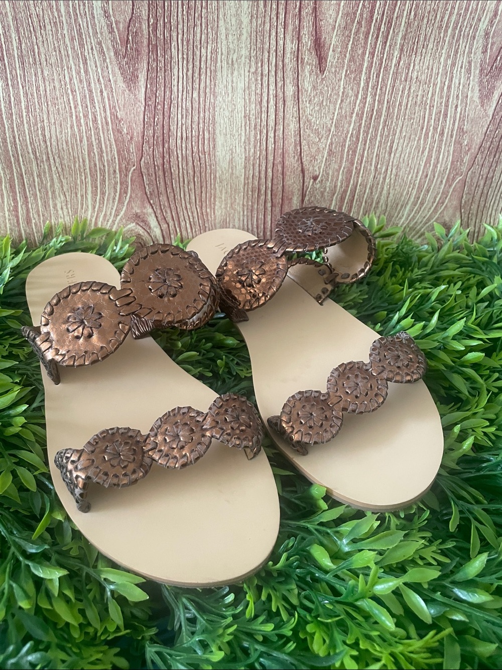 Jack Rogers Bronze Decorative Slide Sandals